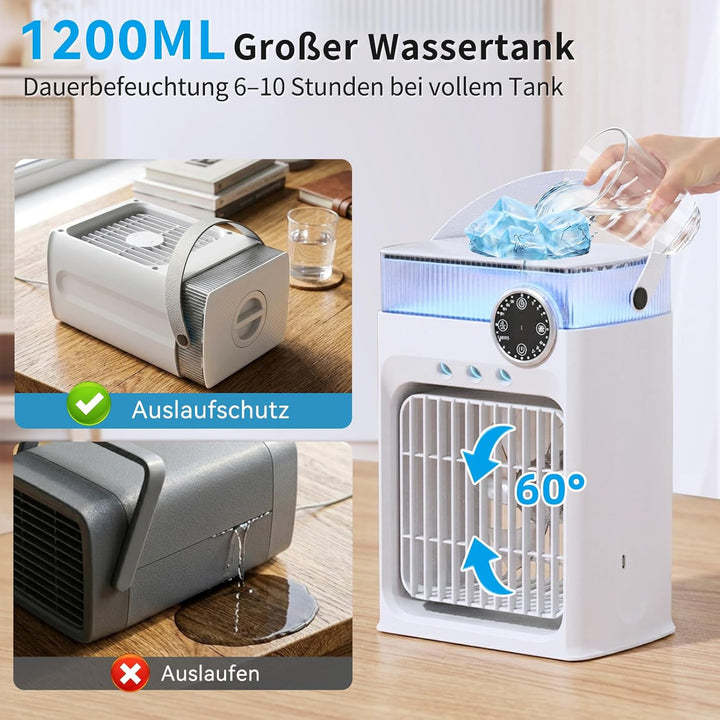 YFFU Mobile Klimaanlage mit Fernbedienung, 1200 ml USB Luftkühler, RGB 8 Lichtfarben mit Timer, 3 Ge