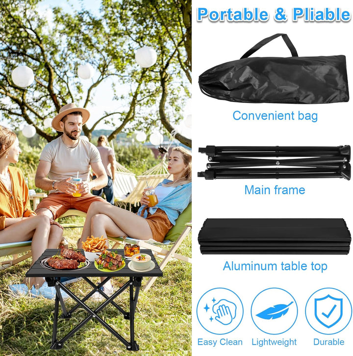Klappbarer Campingtisch, Ultraleichter Tragbarer Campingtisch aus Karbonstahl mit Tragetasche für Ou