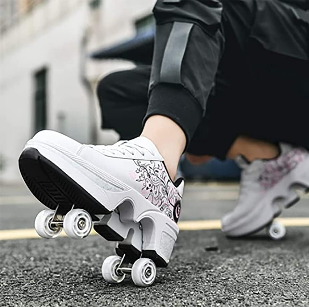 LDRFSE Schuhe mit Rollen, Rollschuhe Skateboard Schuhe Kinderschuhe Mit Rollen Skate Shoes Rollen Sc