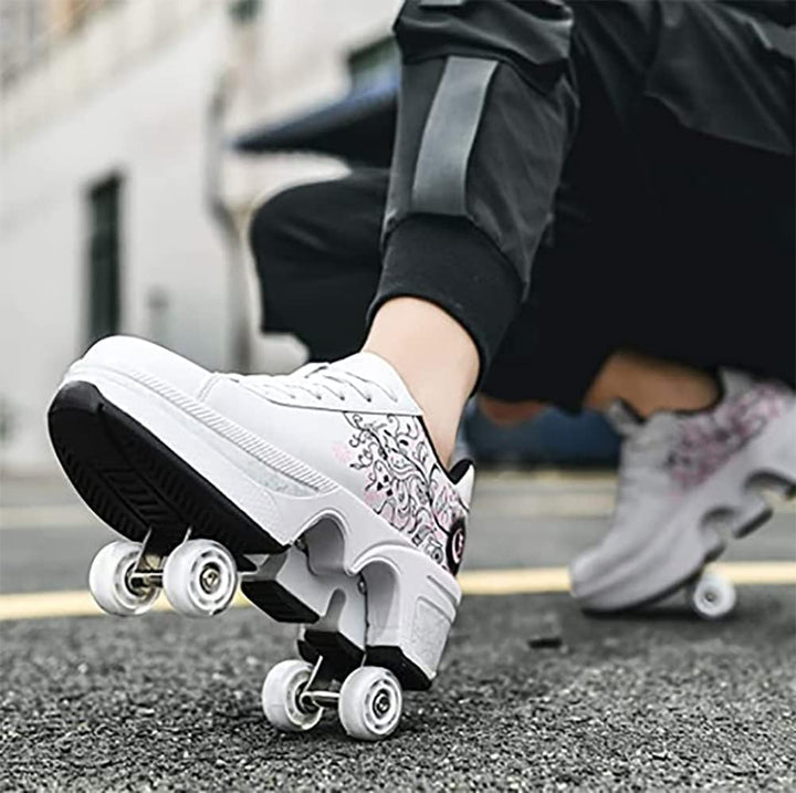 LDRFSE Schuhe mit Rollen, Rollschuhe Skateboard Schuhe Kinderschuhe Mit Rollen Skate Shoes Rollen Sc