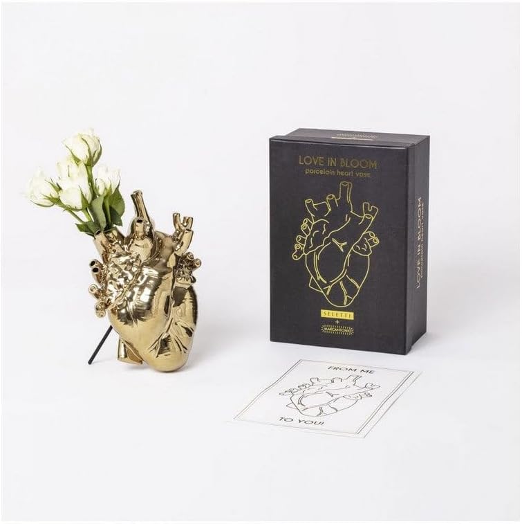 Seletti „Love in Bloom“ Gold Vase, Herz, Goldbeschichtung.