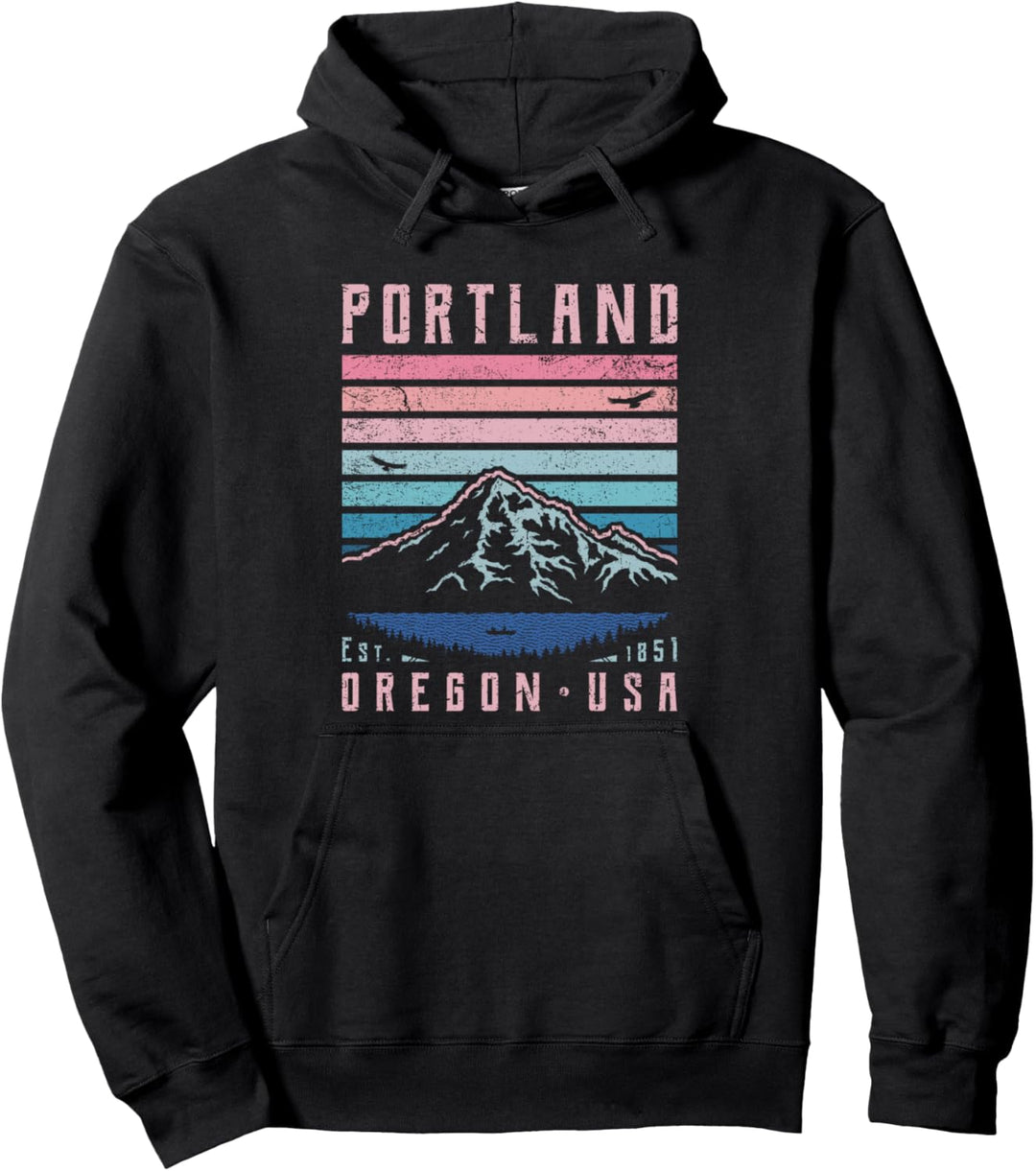 Portland Oregon Retro Mountain Home State Vintage Mt. Hood Pullover Hoodie