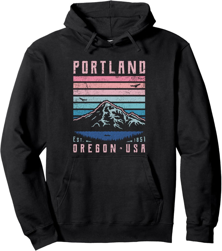 Portland Oregon Retro Mountain Home State Vintage Mt. Hood Pullover Hoodie