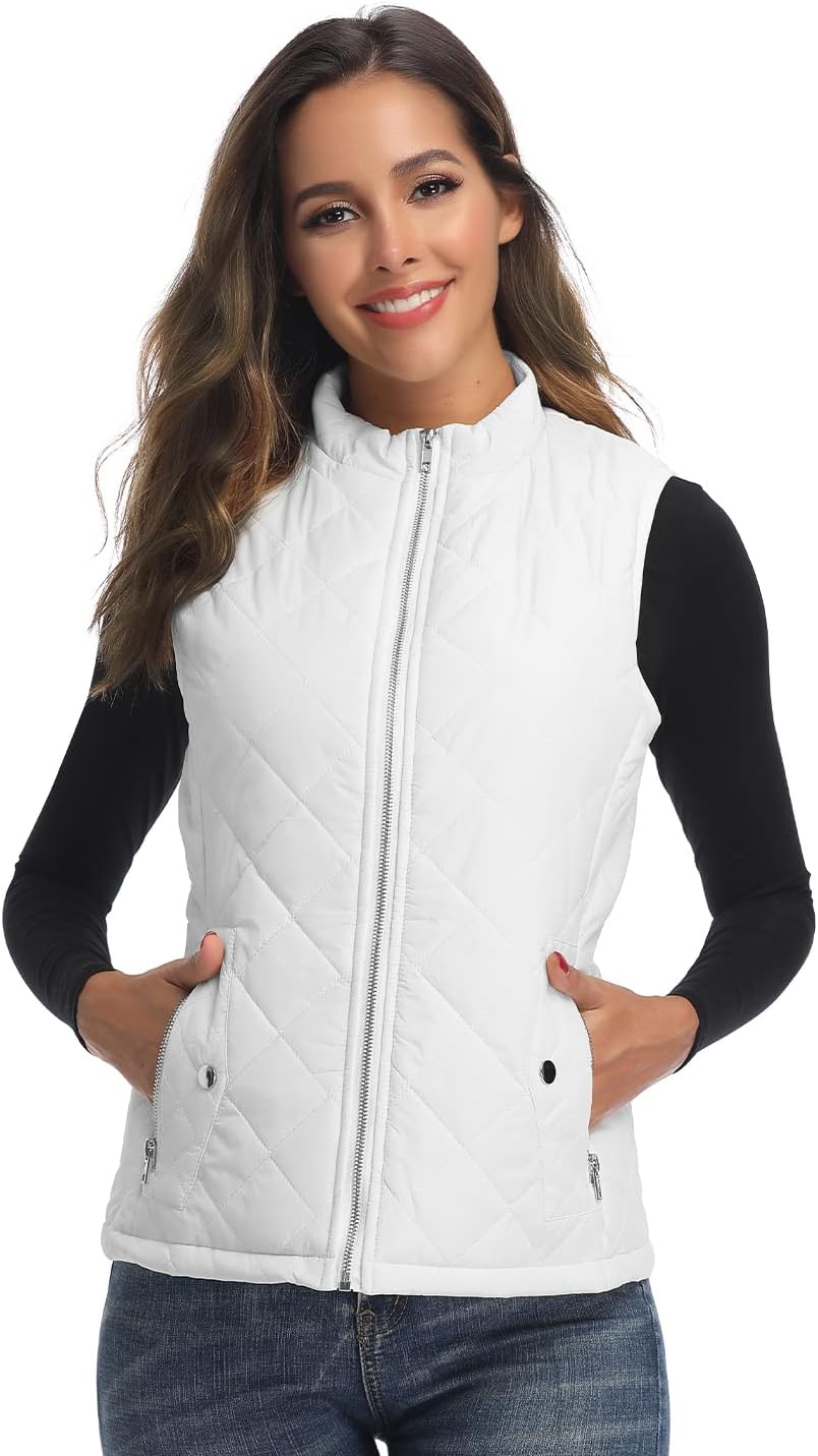 LK Damen Weste Leicht Stehkragen Weste Steppweste mit Reissverschluss Ärmellose Oberteile Tops Coat