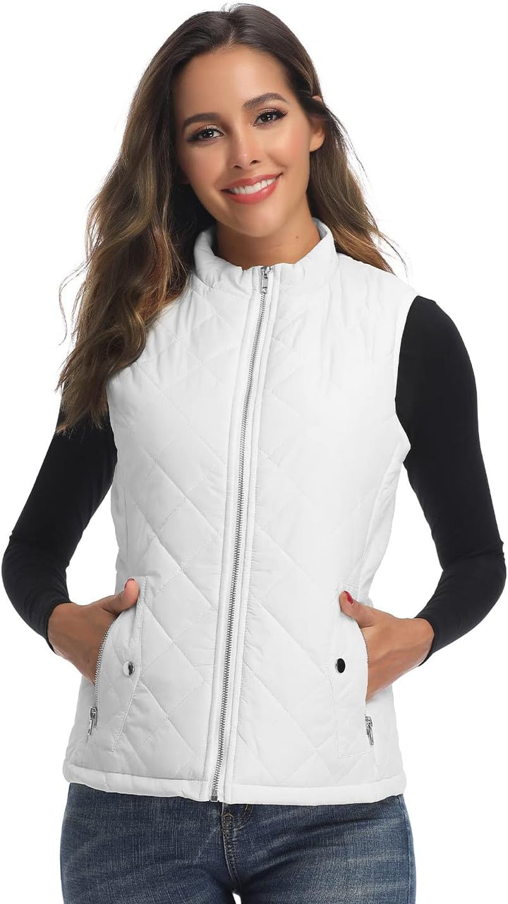 LK Damen Weste Leicht Stehkragen Weste Steppweste mit Reissverschluss Ärmellose Oberteile Tops Coat