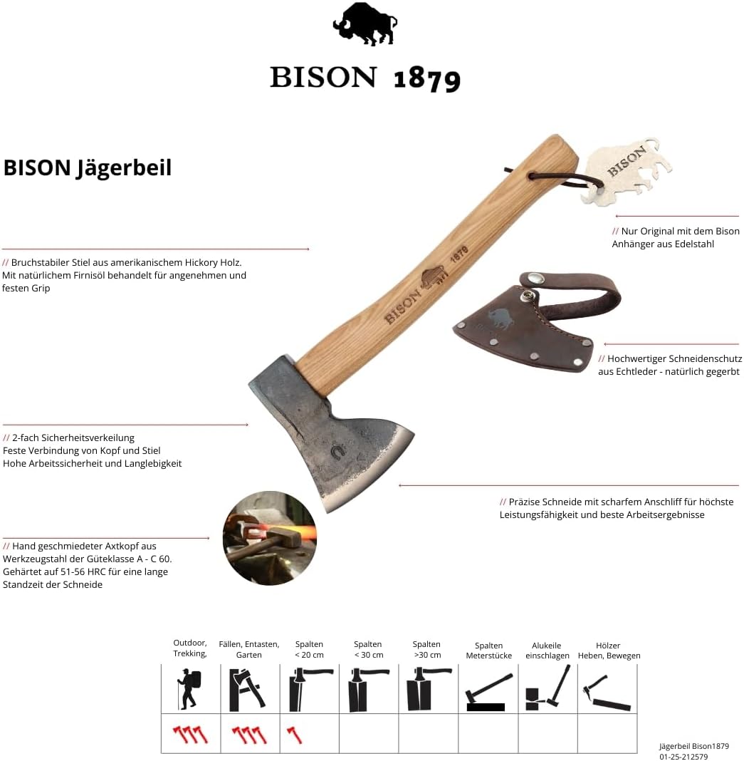Bison Jägerbeil 1879 500g 500g-HY 330 mm, natur Single, Single