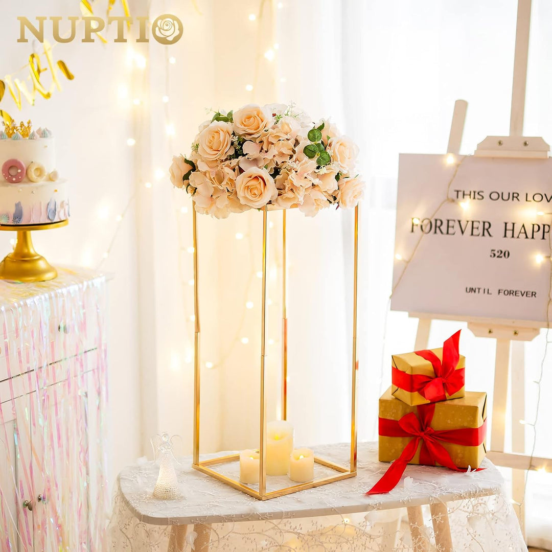 Nuptio Gold Vase für Hochzeitsdekorationen 2 Stück 60cm Hoch Blumenständer Metallbodenvasen Geometri