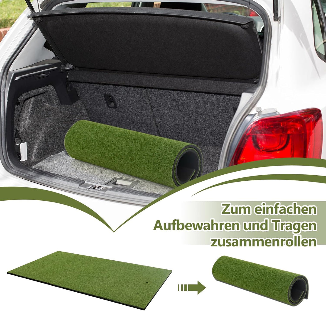 GYMAX Golf Abschlagmatte, Golf Übungsmatte mit 2 Gummi-Tees, 2 Ausrichtungsstäben & 6 Abschlagpositi