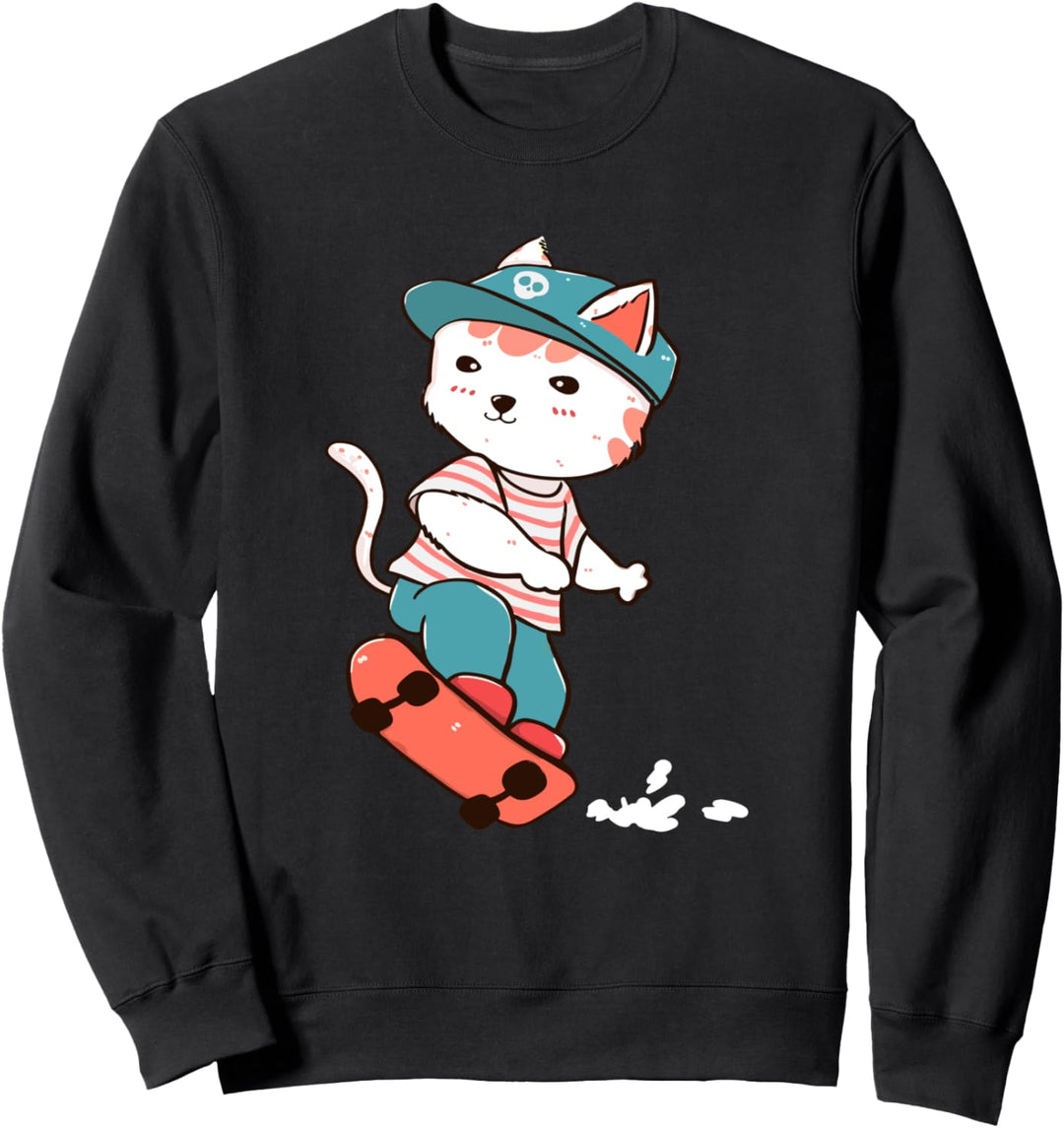 Skateboarding Cat - Skaters Skateboard - Cat Lover Sweatshirt