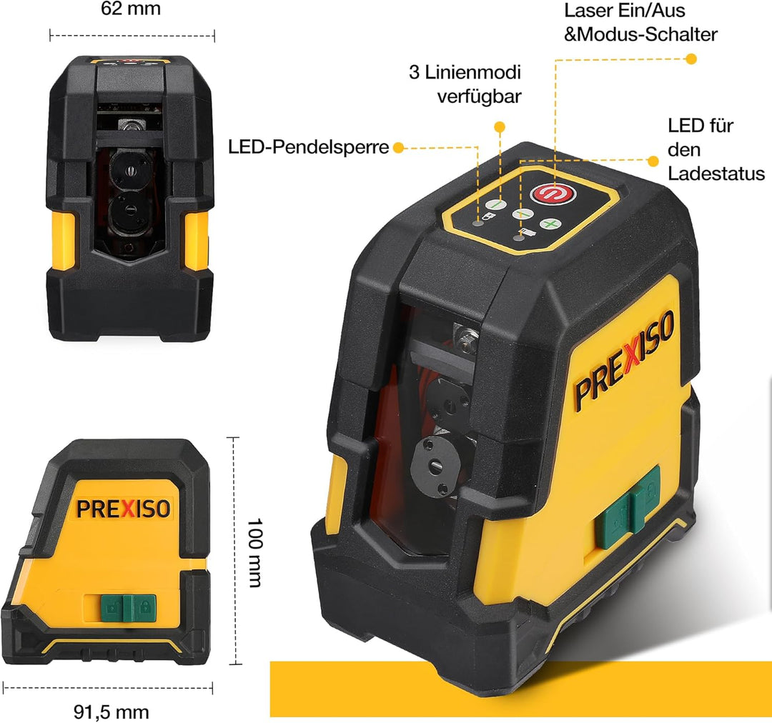 PREXISO Kreuzlinienlaser mit Stativ Grün 30m, Selbstnivellierend Linienlaser mit Dualem Lasermodul,