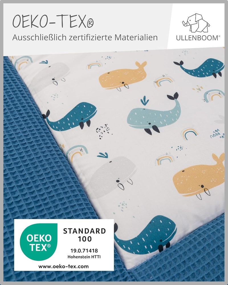 ULLENBOOM® Baby Krabbeldecke 100x100 cm gepolstert - Blau-Wale (Made in EU) - Krabbeldecke für Baby