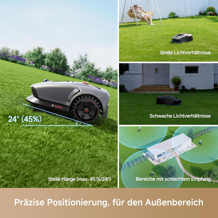 MOVA 1000, Mähroboter 360° 3D LiDAR kabellose Einrichtung & genaue Kartierung bis 1000 m², Mährobote
