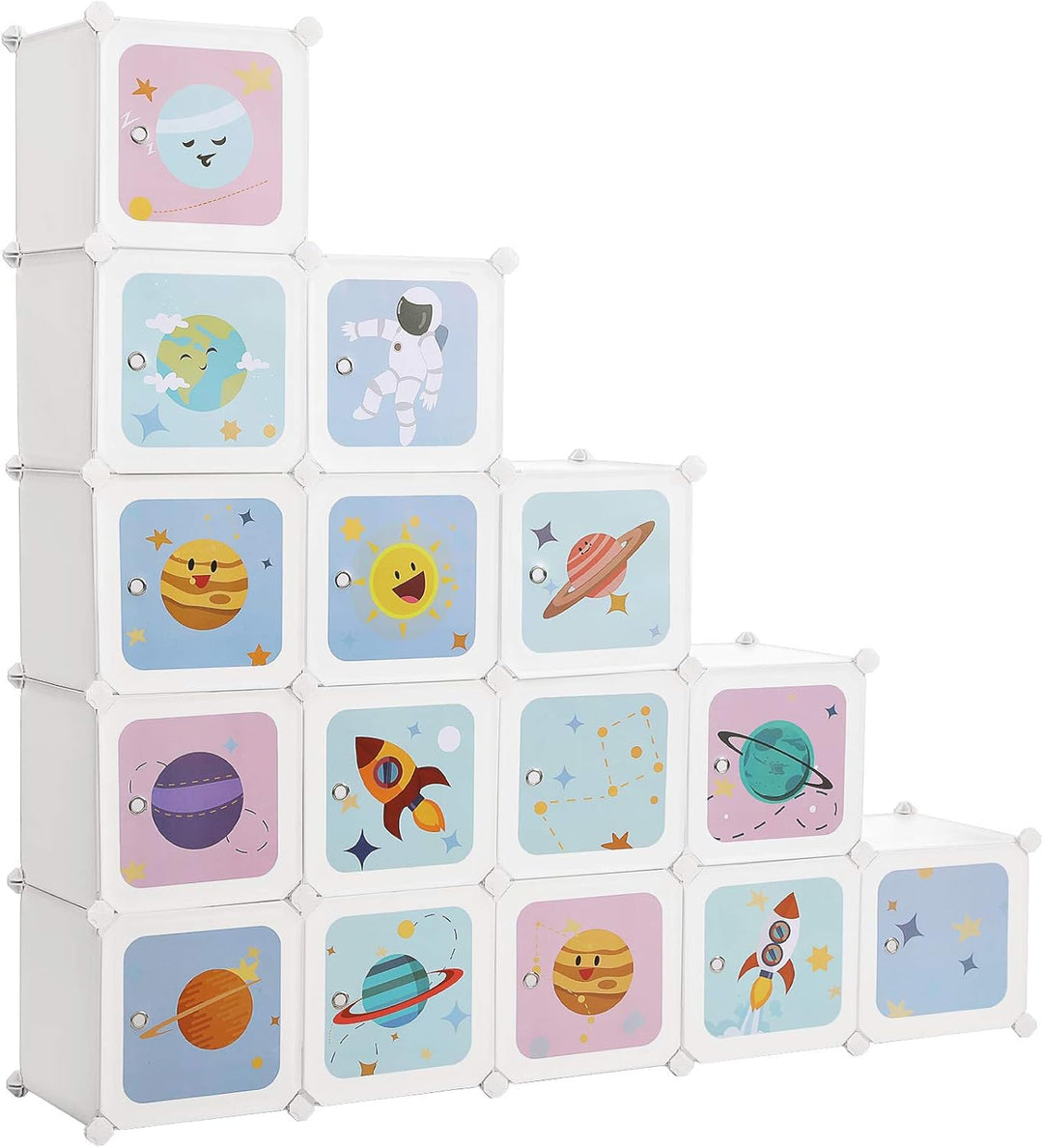 SONGMICS Regalsystem mit 15 Würfeln, Aufbewahrungsschrank für Kinder, Kleiderschrank mit Türen, Schu