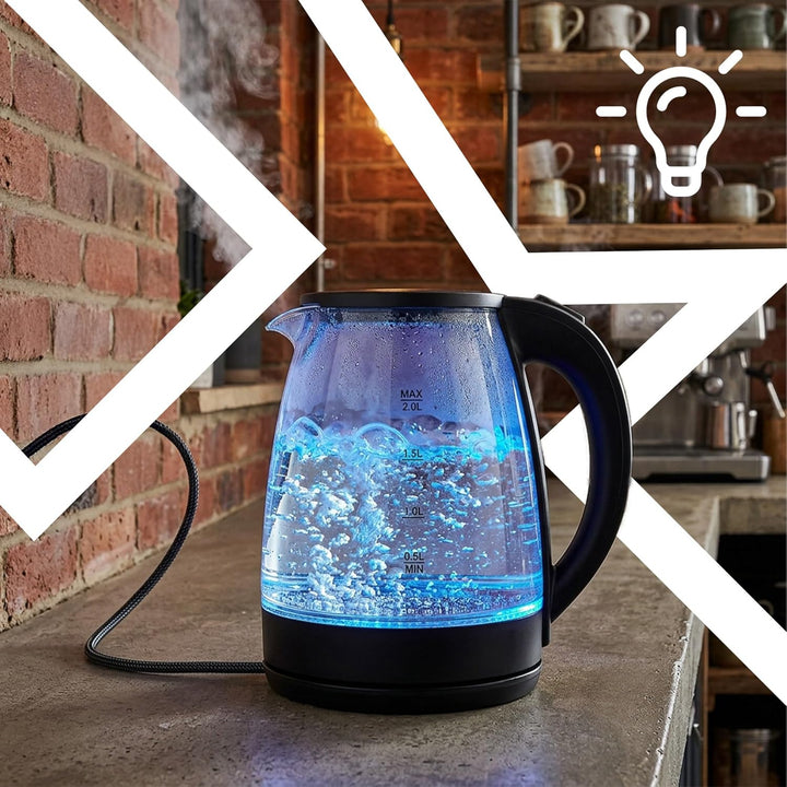 Retoo Glas Wasserkocher mit 1.7L 2200W, Blitzaufheizung, Blaue LED Innenbeleuchtung, 360° Basis, Aut