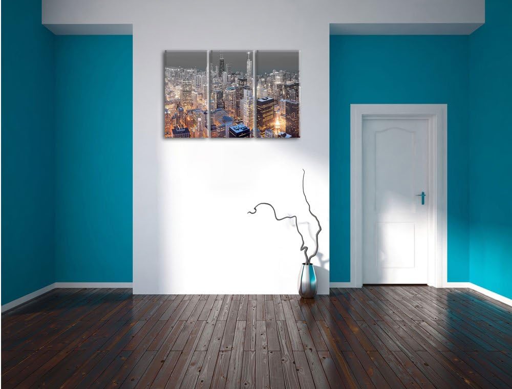 Pixxprint Luftaufnahme Chicago / 3-Teilig/Gesamtmass 120cm Leinwandbild bespannt auf Holzrahmen/Wand