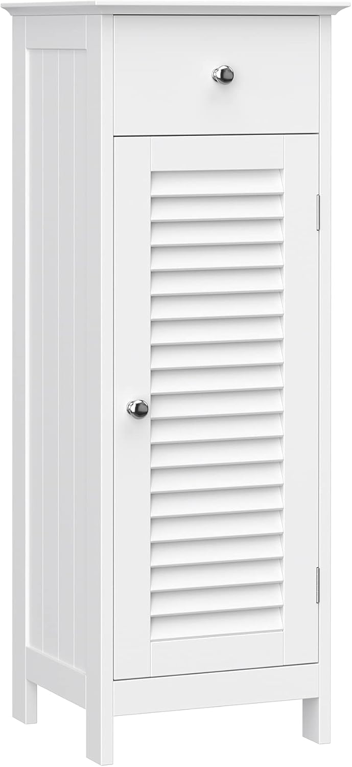 VASAGLE Badezimmerschrank, Badschrank schmal, Aufbewahrungsschrank, kleiner Schrank, mit Schublade,