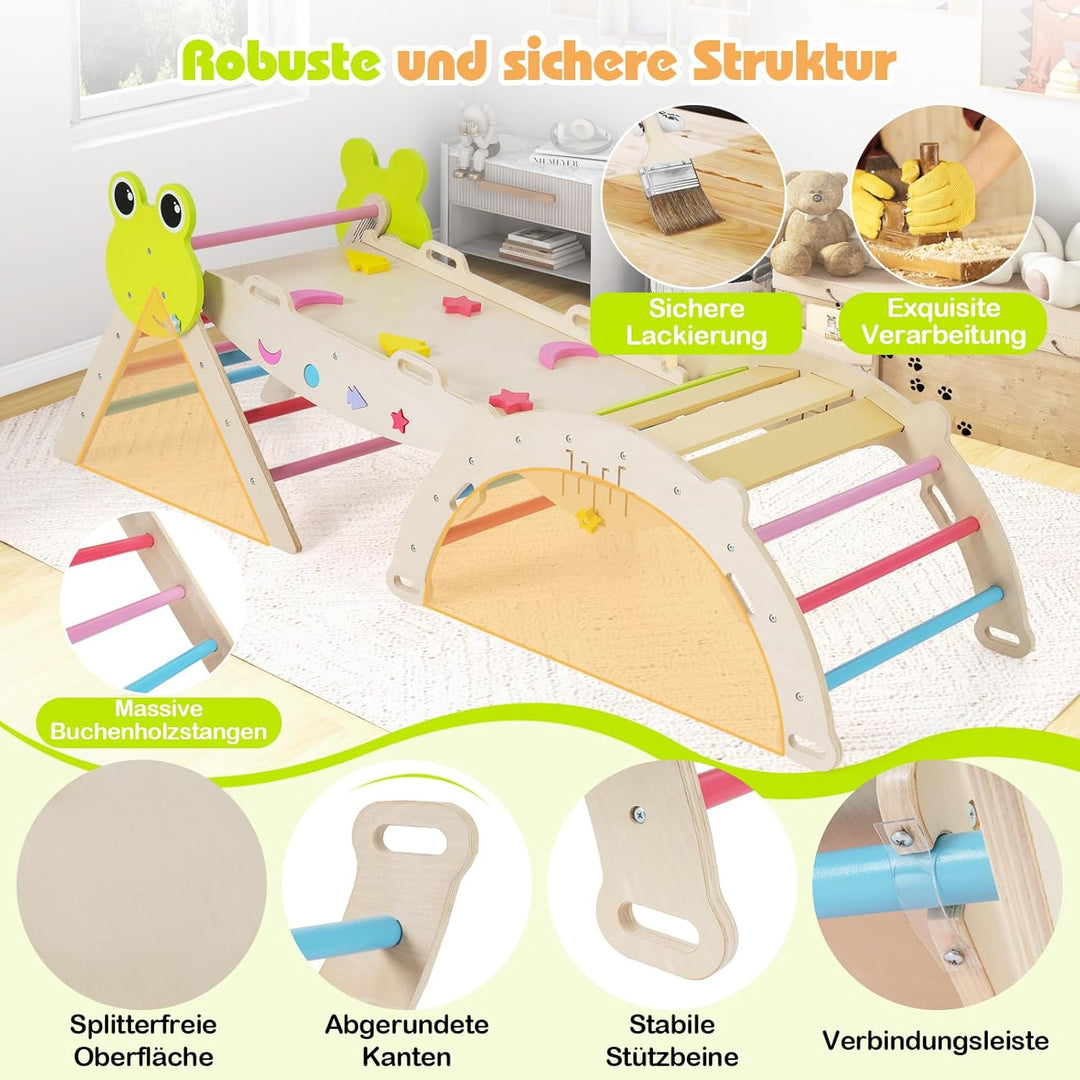 COSTWAY Klettergerüst Indoor 3er Set, klappabres Kletterdreieck mit Rutsche, Kletterbogen, inkl. dop