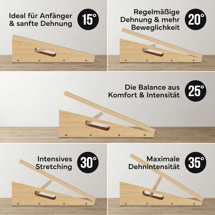 NEOLYMP Wadendehner Schrägbrett aus Holz – Wadendehnung mit 5 verstellbaren Winkeln bis 35° – Rutsch