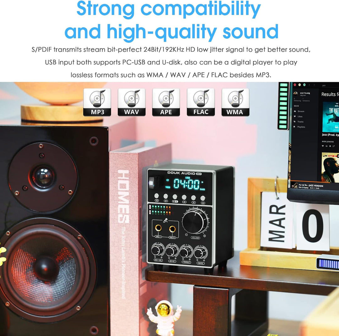 HiFi Dual MIC Digital Verstärker Bluetooth Empfänger USB Player S/PDIF Audio Power Amplifier Karaoke