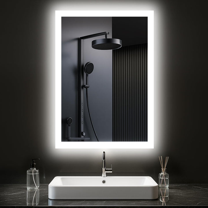Badspiegel mit Beleuchtung, LED Bad Spiegel mit Licht, Antibeschlag, 2 Lichtfarben, 3000K / 6500K, K