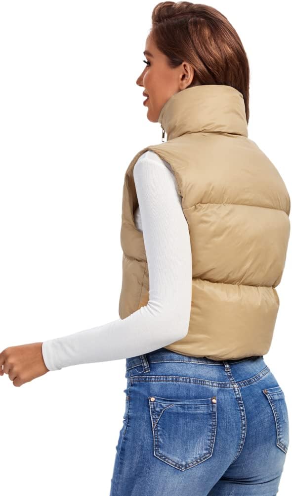 fuinloth Damen Weste Kurz Stehkragen Steppweste Warm Winter Crop Puffer Weste mit Reissverschluss Är