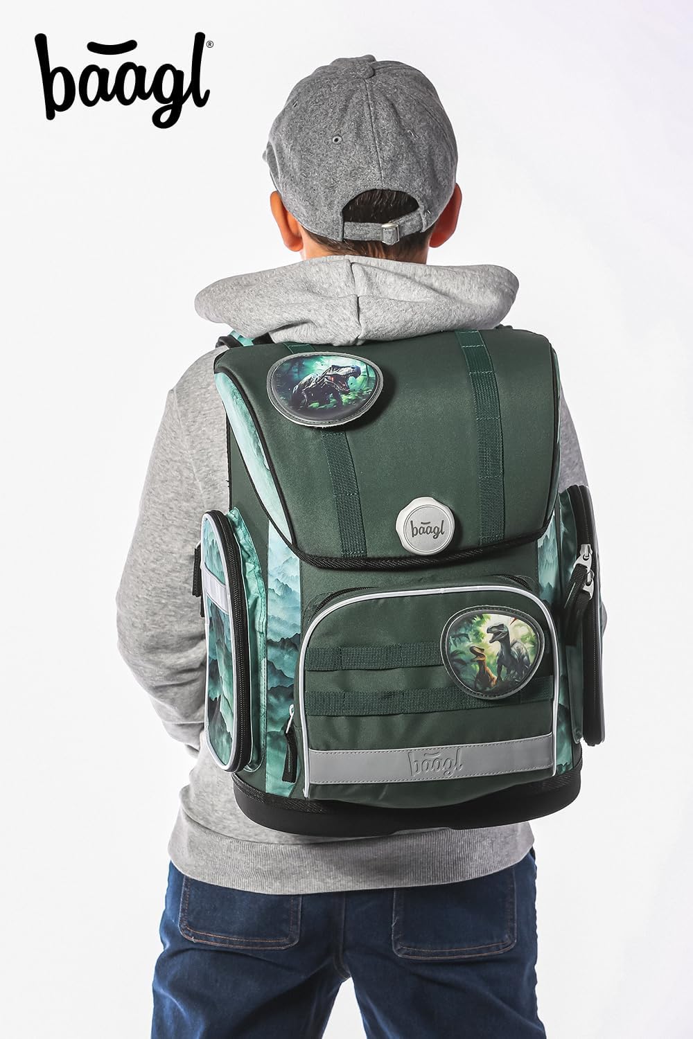 Baagl Schulranzen Jungen Set 5 Teilig (Ergo Schultasche für 1. Klasse, Mäppchen, Turnbeutel, Schürze