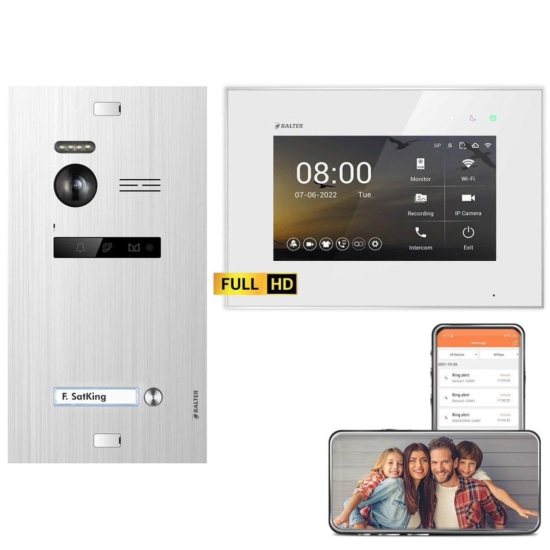 Balter EVO HD Silber/Weiss WiFi Video Türsprechanlage Set für 1 Familienhaus (1x Türstation mit Full