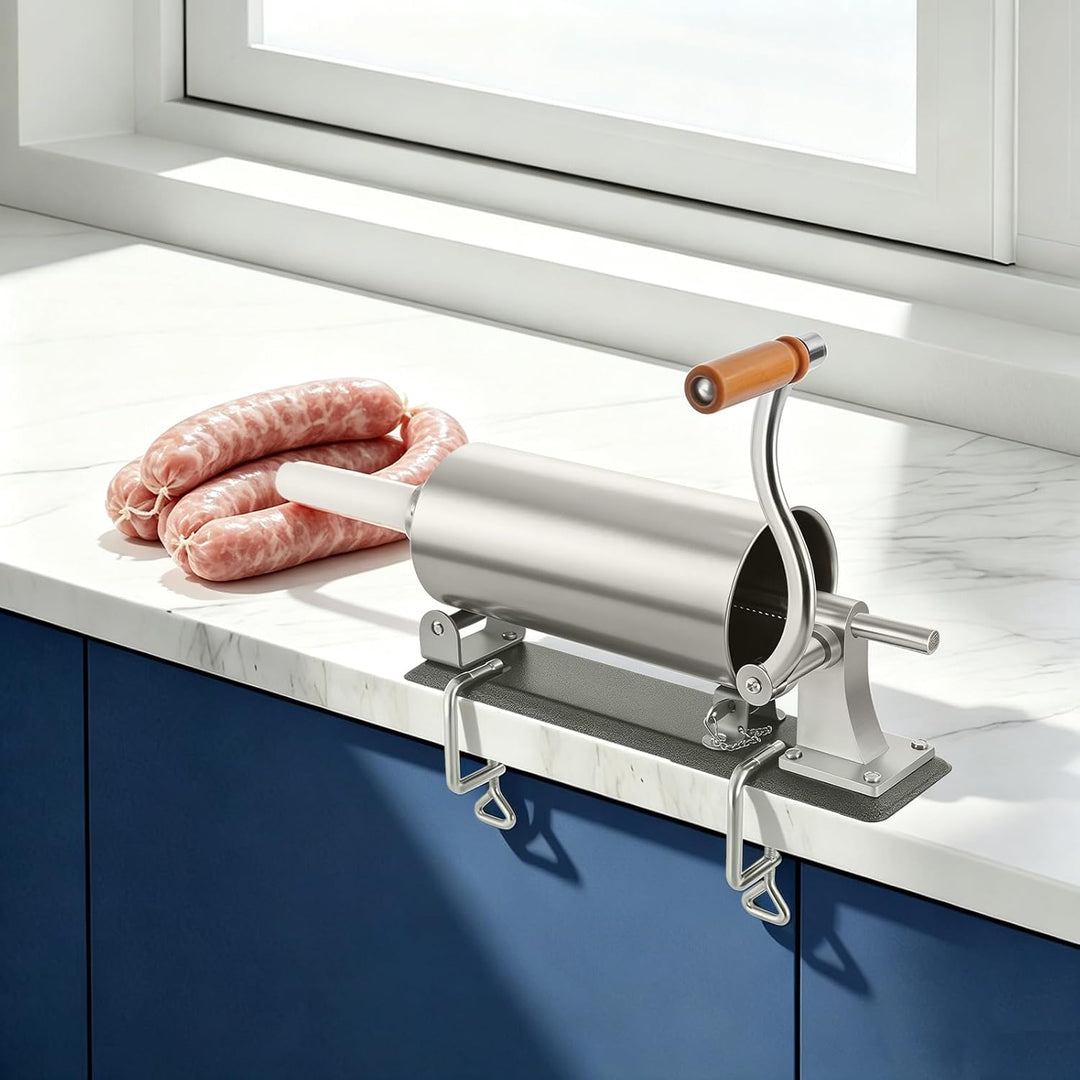 Manuelle Wurstfüllmaschine Horizontal 3L | Wurstfüller Aus Edelstahl Mit 4 Füllrohren, Handkurbel-Wu