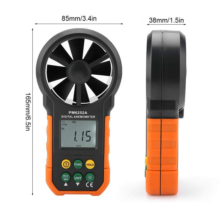 Windmesser Handanemometer PM6252A Profi Tragbares Digitales Windmessgerät mit LCD-Display und Hinter