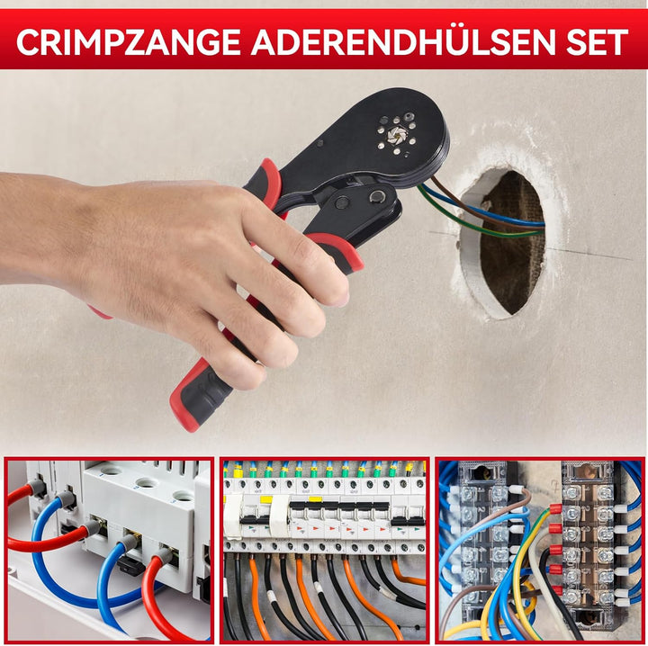 Donken Crimpzange 0.08-16mm² Set, Aderendhülsenzange Crimp Zange Sechskant Presszange mit 1200 Stück