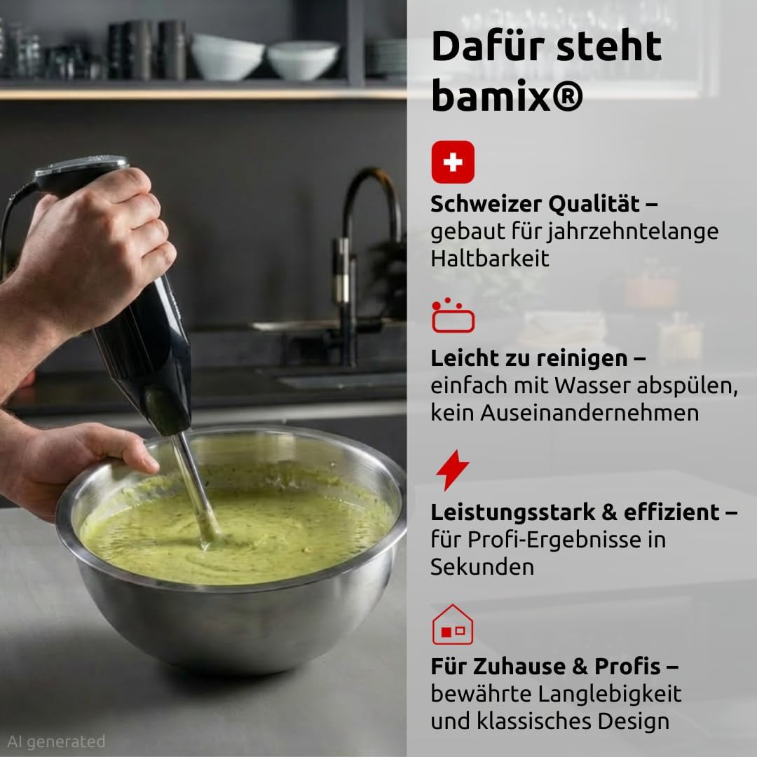 bamix Stabmixer Set M250 PRIME inkl. Multifunktionsmesser, Quirl, Schlagscheibe aus Edelstahl, 250 W