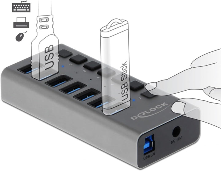 Delock 63669 Externer SuperSpeed USB Hub mit 7 Ports + Schalter