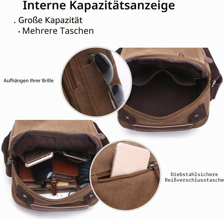 FANDARE Leinwand Umhängetasche Schultertasche Kuriertasche Canvas Messenger Bag für Herren Damen Kle