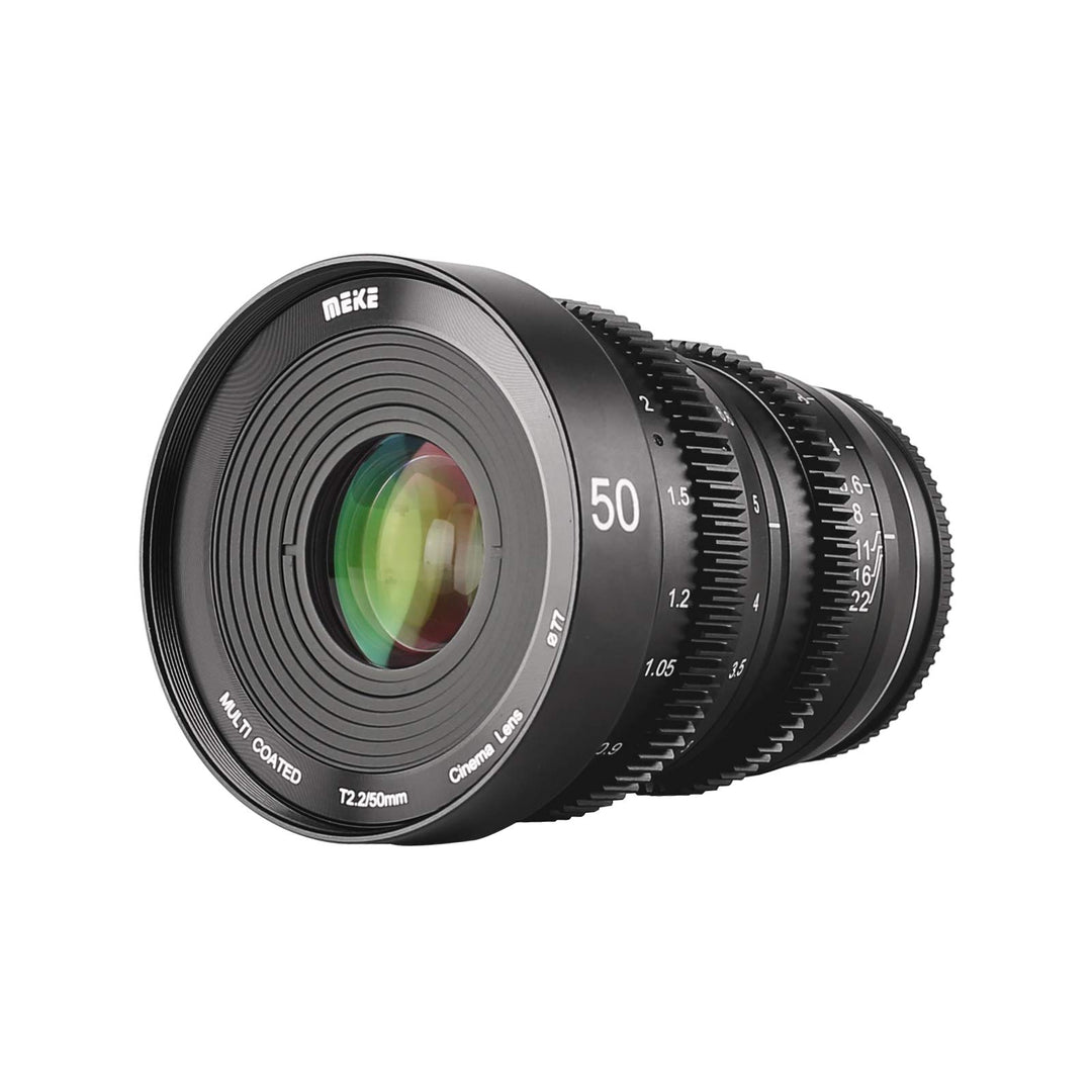 MEKE 50 mm T2.2 grosse Blende, manueller Fokus, 4K-Cine-Objektiv für Micro-Four-Thirds-Halterung, ko