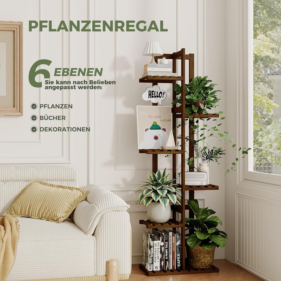 Bamworld Pflanzenständer Blumenständer Bambus Pflanzenregal Indoor Blumenregal Kleines Metall Blumen