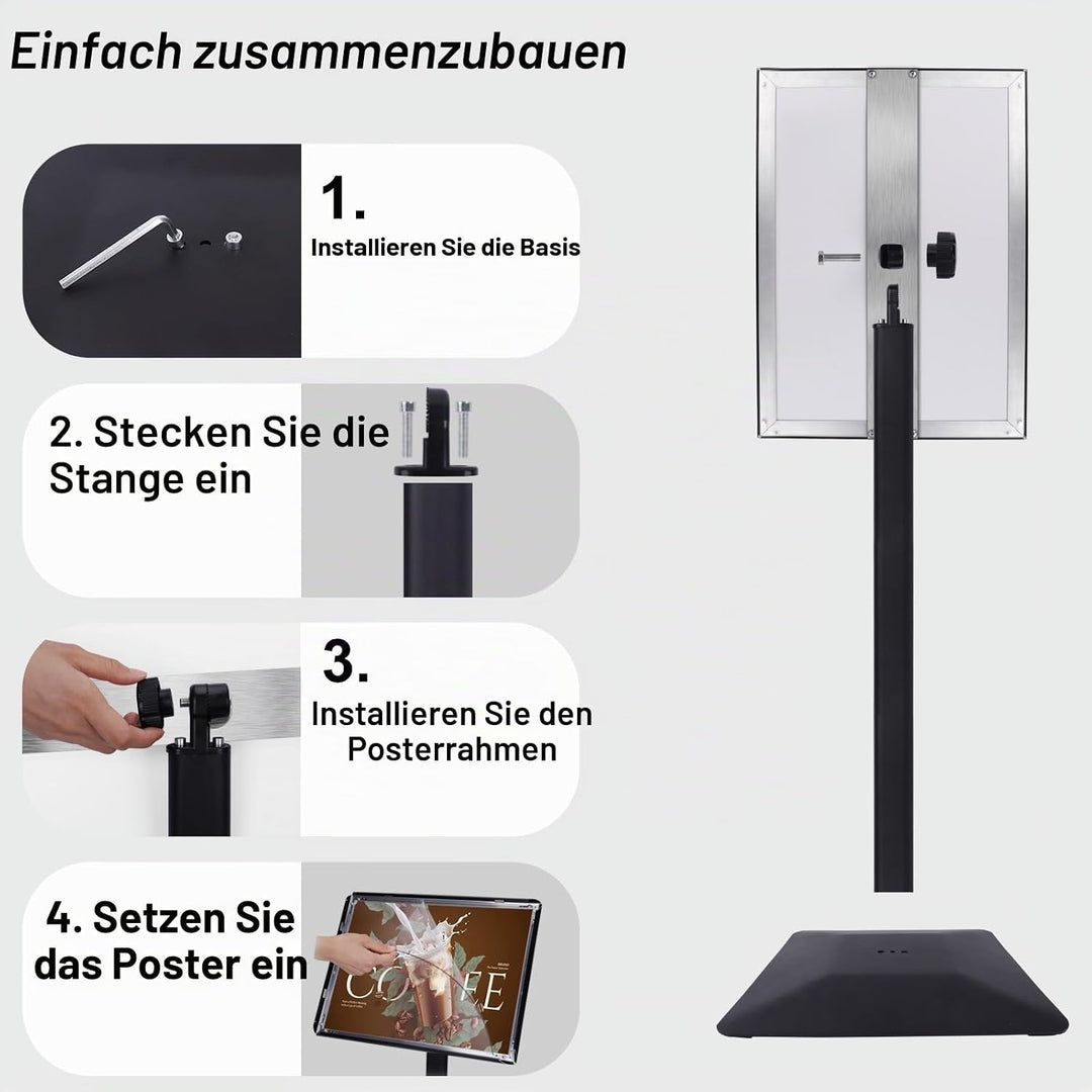 RayLove Infoständer DIN A3 für Plakate mit 297 * 420 mm. Stahl-Schildhalter,Schwarz PREMIUM Design I