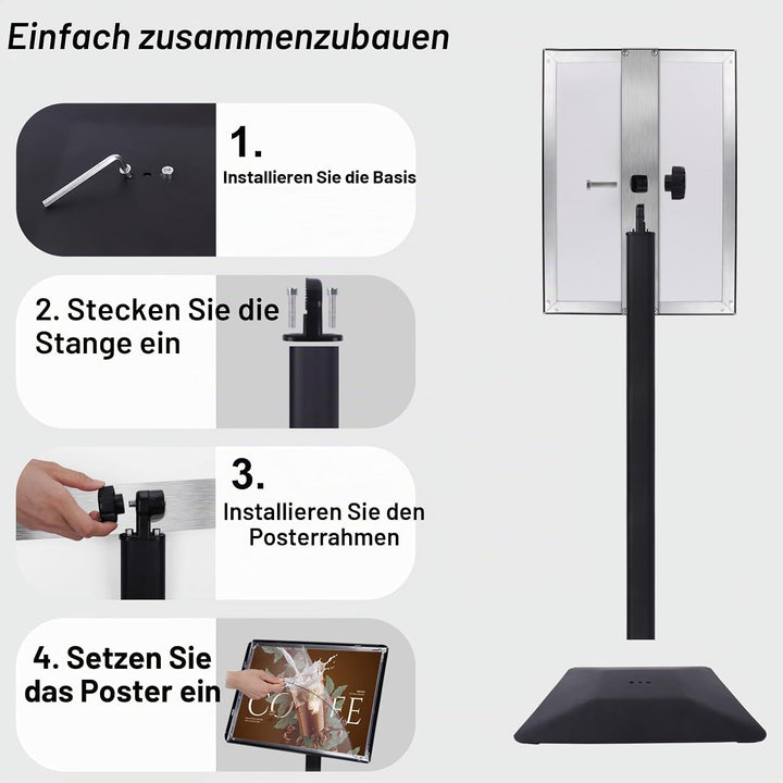 RayLove Infoständer DIN A3 für Plakate mit 297 * 420 mm. Stahl-Schildhalter,Schwarz PREMIUM Design I