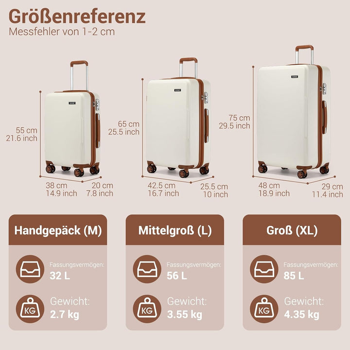 KONO Kofferset 3 Teilig Hartschale Leicht ABS+PC Koffer Handgepäck/Mittelgross/Gross Reisekofferset