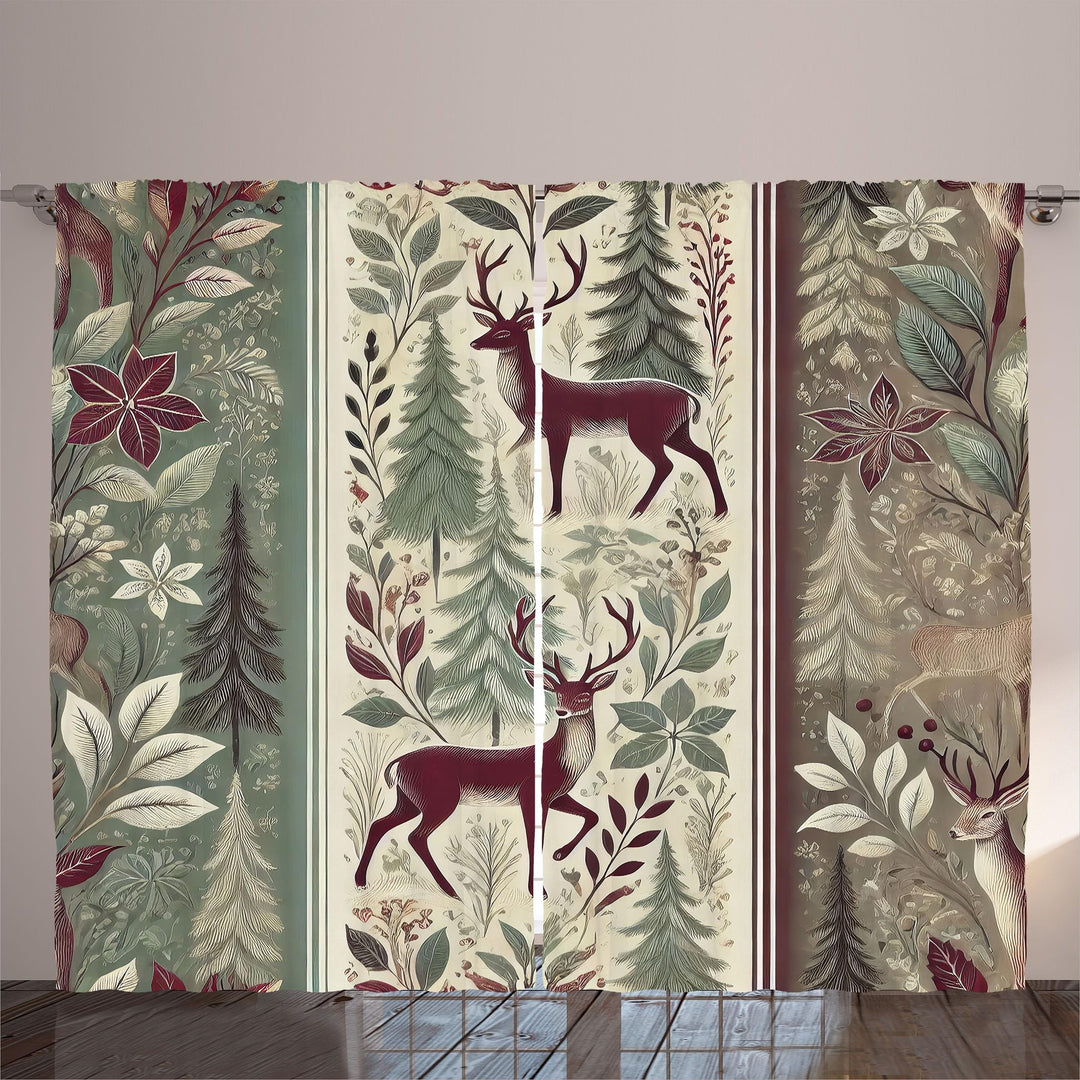 ABAKUHAUS Weihnachten Rustikaler Gardine, Klassisches Vintage-Rehblatt, Schlafzimmer Kräuselband Vor