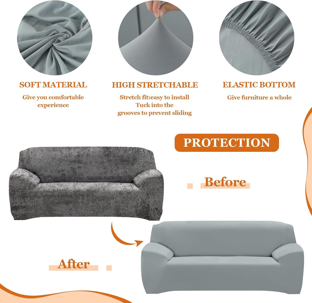 FIGOOO Sofabezug 4 Sitzer Stretch Sofabezüge mit Armlehnen Spandex Couchbezug Modern Anti-Rutsch Was