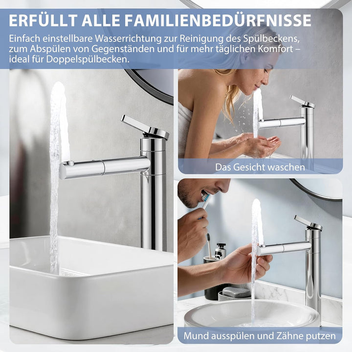 HOMELODY Waschtischarmatur Hoch mit 360°drehbarer Auslauf &amp; Körper - Edelstahl Wasserhahn Bad mit 21