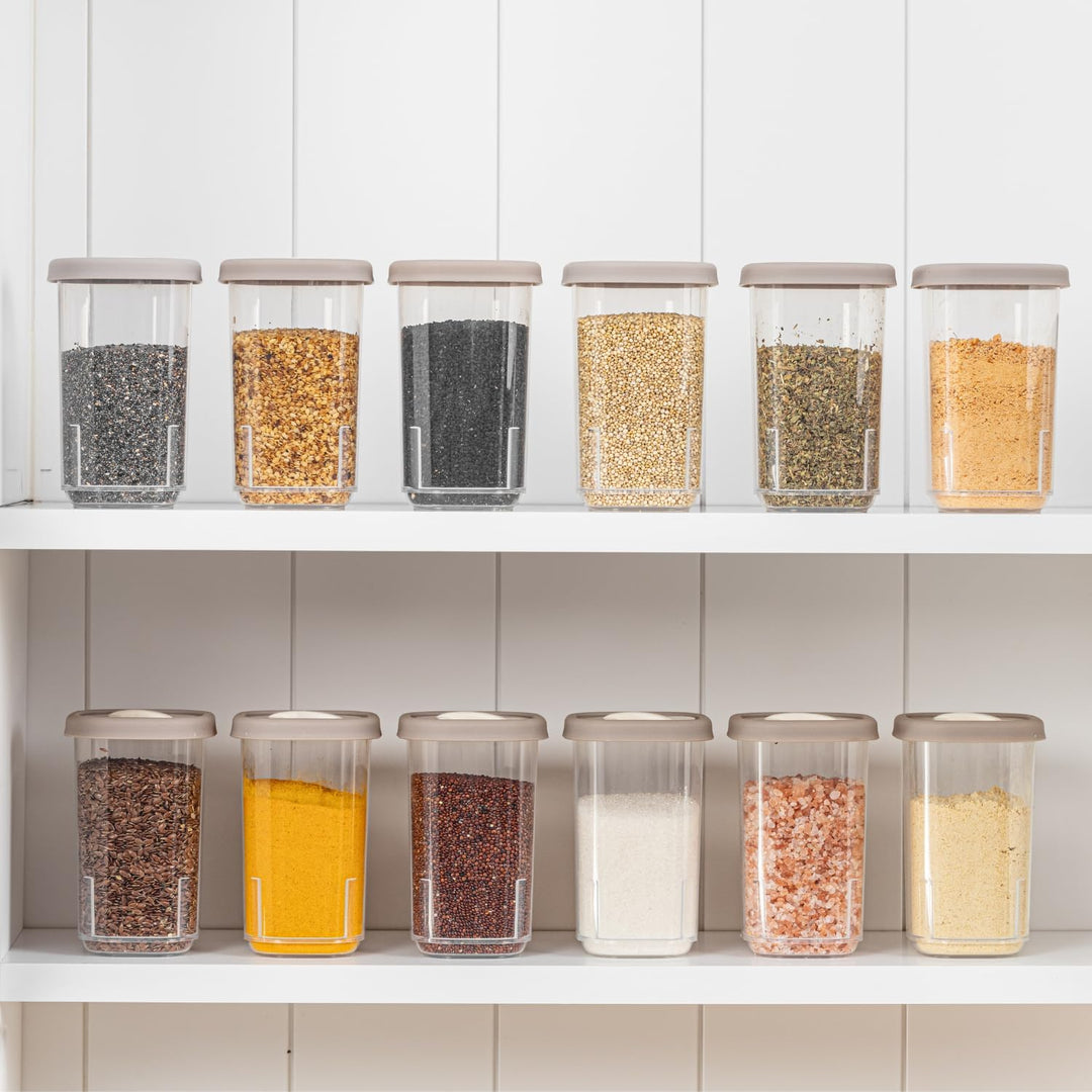 IDOBY 12er Set Gewürzbox aus Kunststoff, Transparente Gewürzdose, BPA-Freiem Kunststoff Camping Gewü