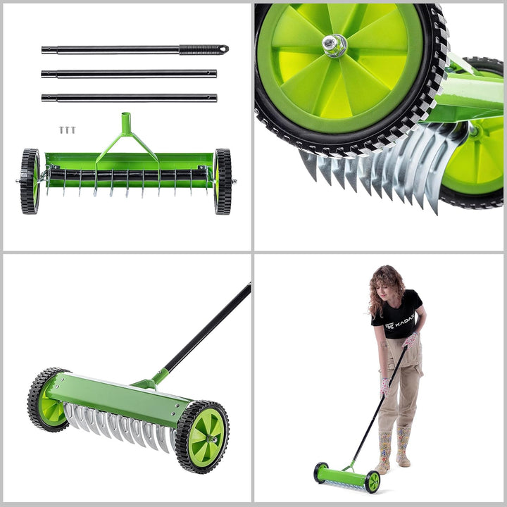 KADAX Rasenlüfter mit Rädern, Gartenkralle für Rasen, Garten, Moos, Schneidrechen aus Metall, manuel
