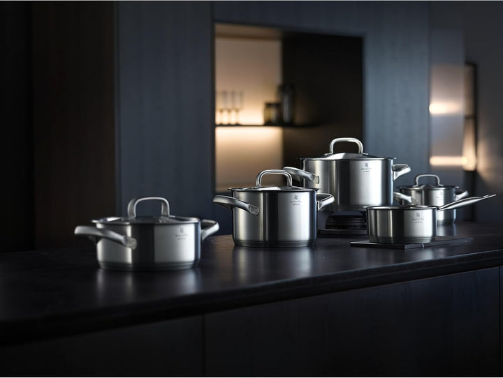 WMF Gourmet Plus Topfset Induktion 5-teilig, Kochtopf Set mit Metalldeckel, Cromargan Edelstahl matt