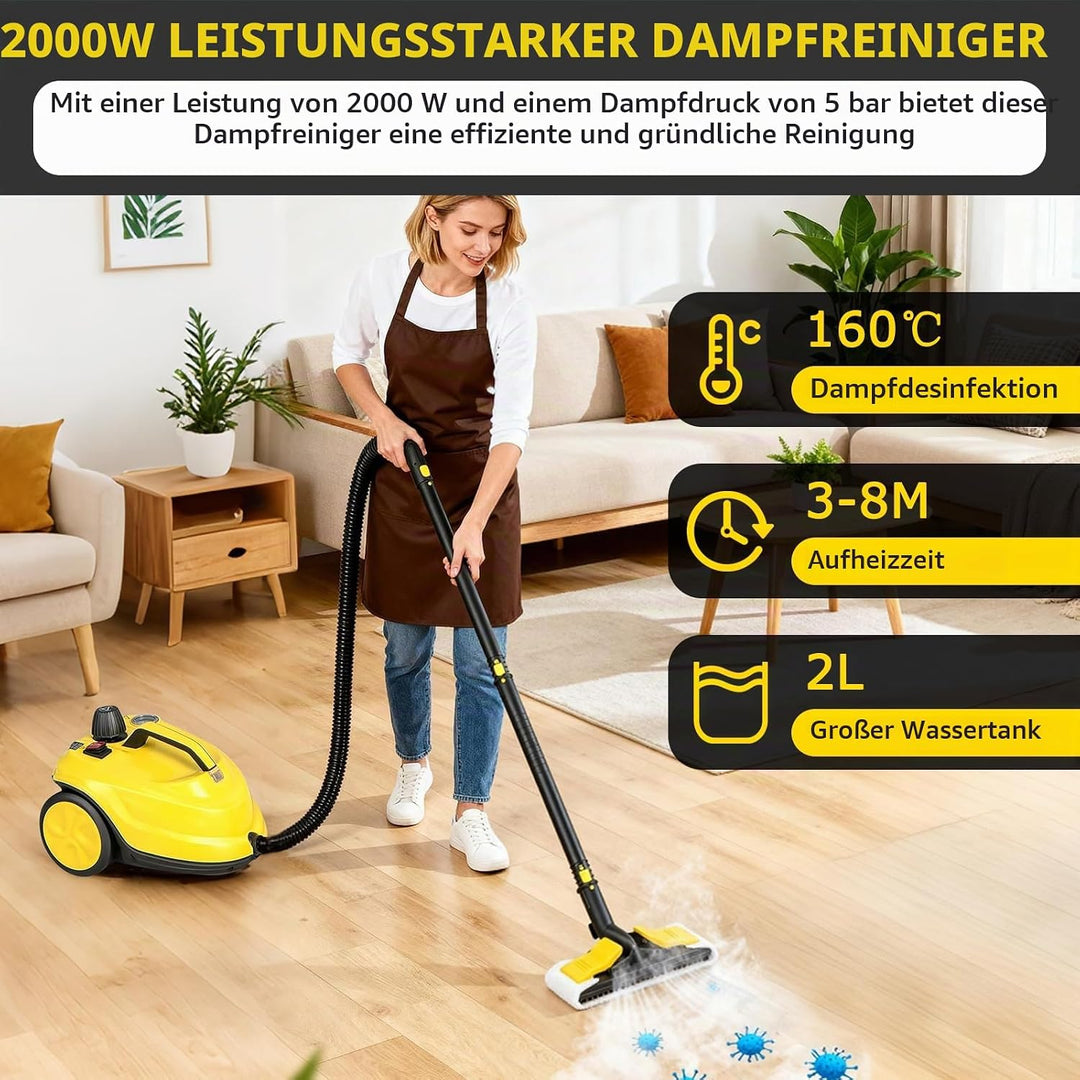 Dampfreiniger 2000W, Dampfdruck 5 Bar, Mehrzweck Dampfreiniger, Dampfreiniger Handgerät, Flächenleis