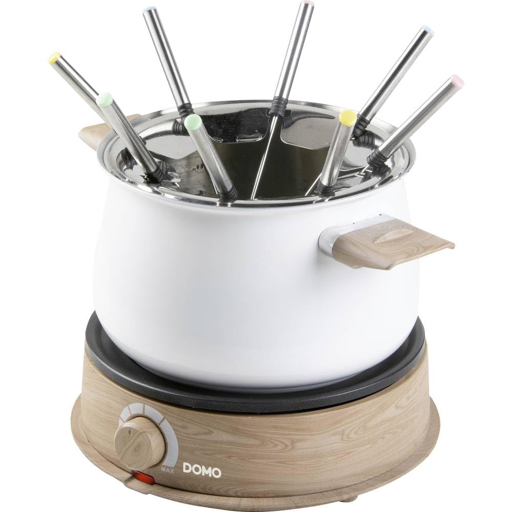 DOMO DO736F Fondue 1500 W Kontrollleuchte, 8 Fonduegabeln Holz, Weiss
