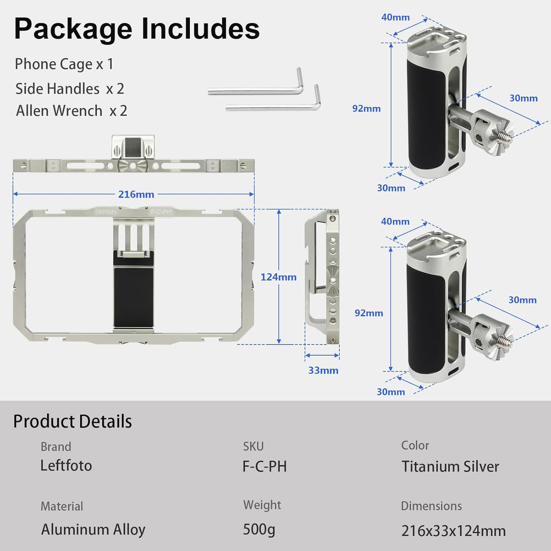 Leftfoto Universeller Aluminium-Stabilisator-Käfig, Smartphone-Video-Rig mit zwei Griffen für iPhone