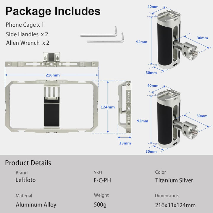 Leftfoto Universeller Aluminium-Stabilisator-Käfig, Smartphone-Video-Rig mit zwei Griffen für iPhone