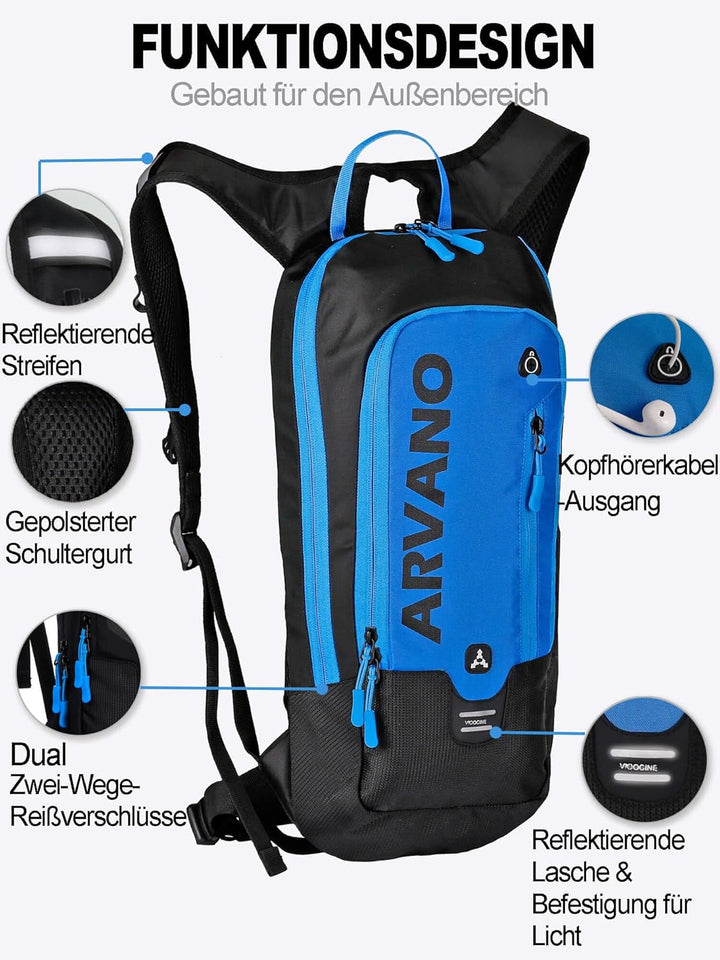 Arvano Fahrradrucksack 6l Klein MTB Rucksack mit Trinkblase 2l, Ultraleicht Mountain Bike Rucksack f