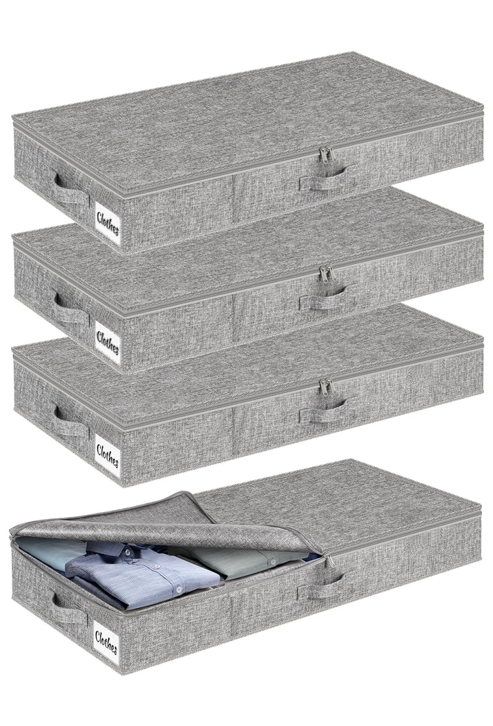 Unterbett Aufbewahrungsbox mit Deckel 12cm hoch, 4 Stück Faltbar Unterbettkommode, Waschbar Kleidera